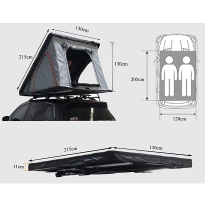 Taille de la tente de toit 2 places toit souple avec ouverture automatique