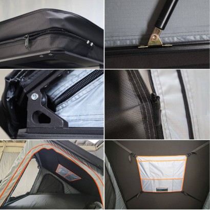 Détails fabrication tente de toit 2 places toit souple avec ouverture automatique