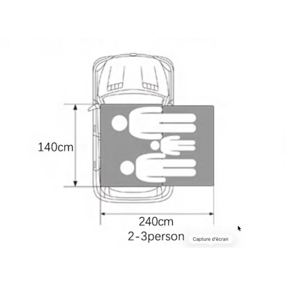 Dimensions tente de toit déployante 2 à 3 personnes avec toit souple