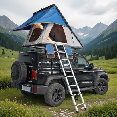 Tente de toit rigide 2 places - structure aluminium bleue et grise