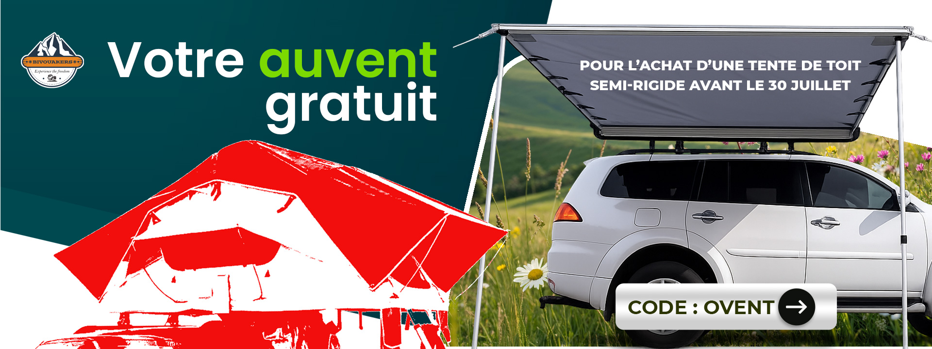 Auvent gratuit pour cette tente dans la limite des stocks dispo