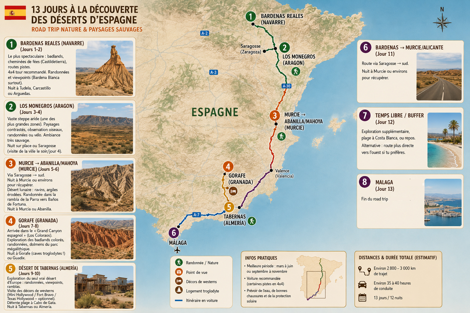 Trajet déserts espagne tente de toit et 4x4