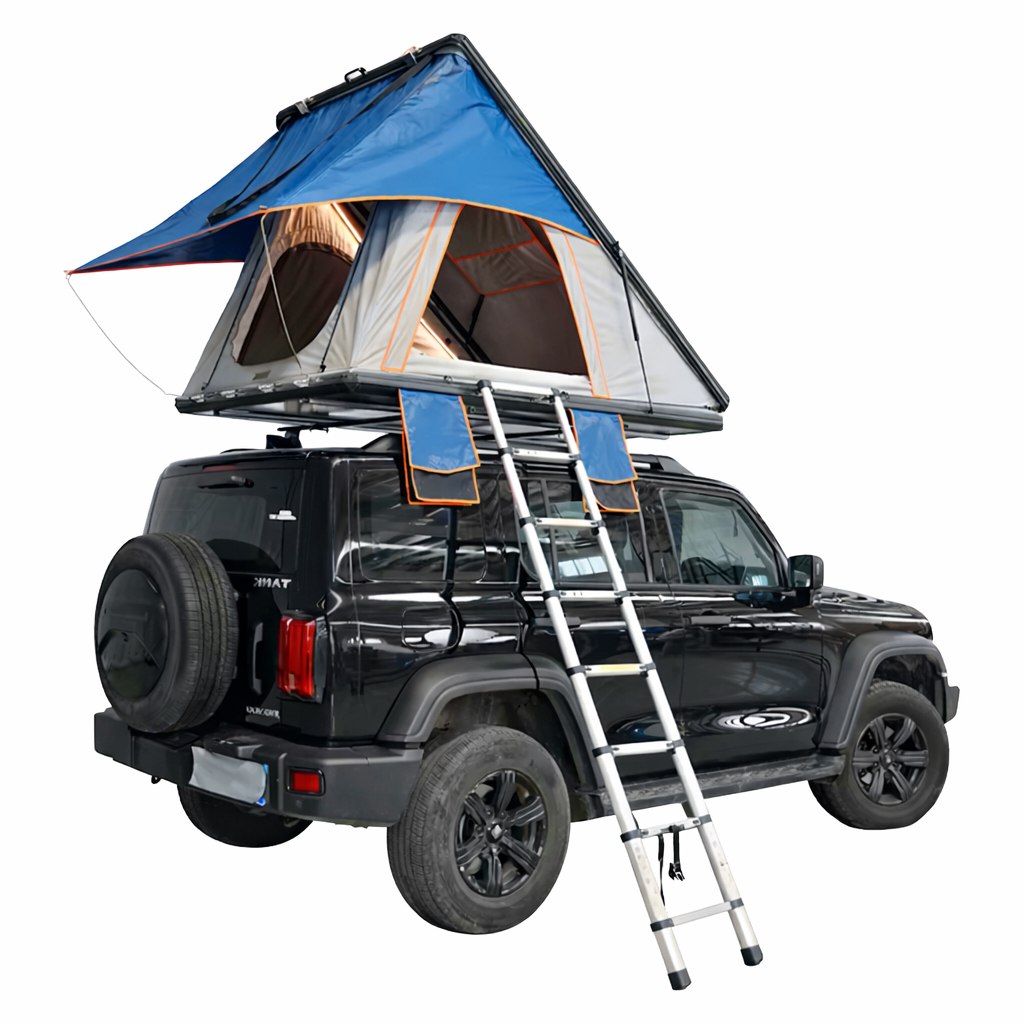 Tente de toit coque rigide 2 personnes en aluminium - gris et bleu