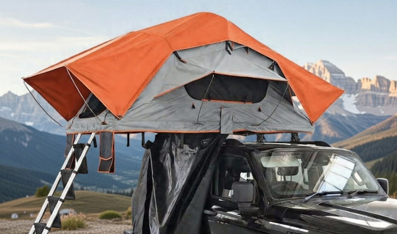 Tente de toit rigide 2 a 3 places - gris et orange